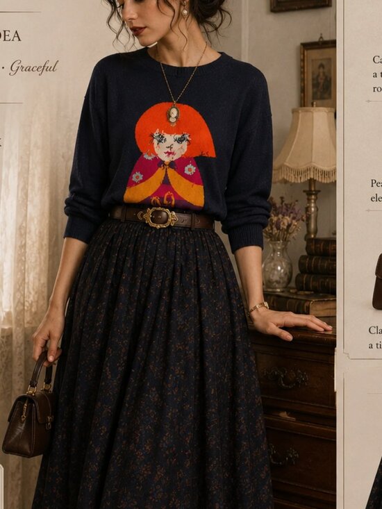 Sonia Rykiel Tops - Vintage Sonia Rykel Long Sleeve Doll Applique Dress Sweater Top